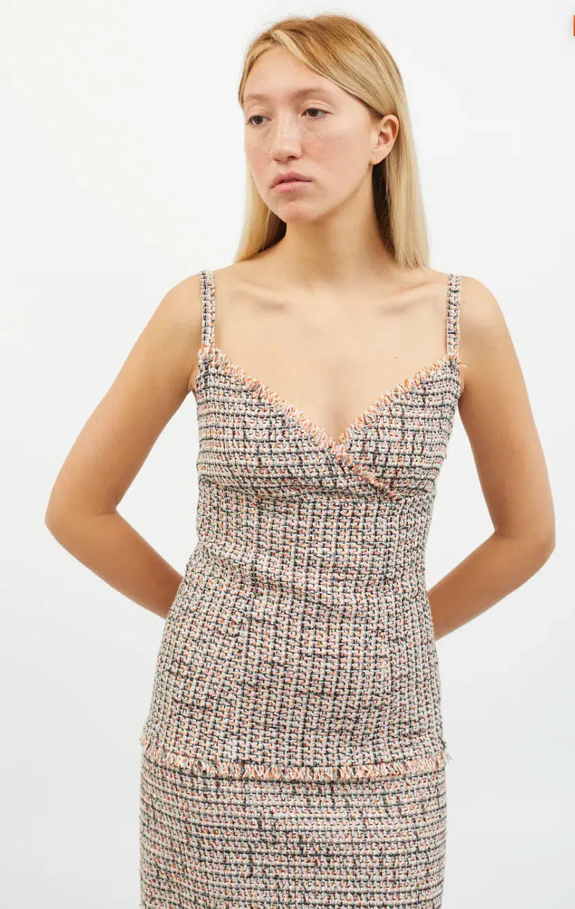 Chanel Tweed Frayed Edge Mini Dress Orange & Black Size M / AU 10 - Image 2