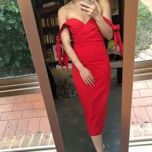 Elle Zeitoune Off The Shoulder Midi Dress  Red Size 10 - Image 4