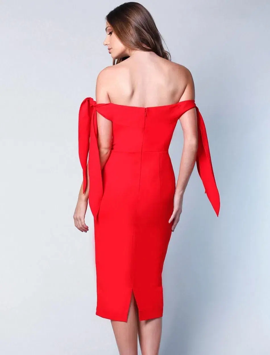 Elle Zeitoune Off The Shoulder Midi Dress  Red Size 10 for rent on The Volte - main image