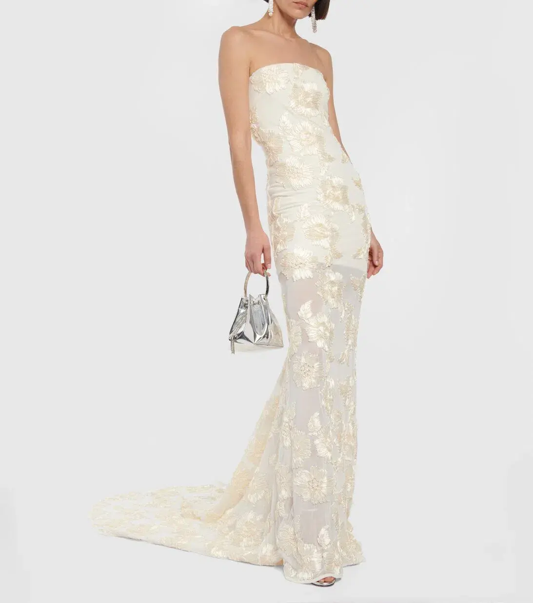 Rotate Birger Christensen Embroidered Strapless Midi Dress Cream Size 6 - Image 1