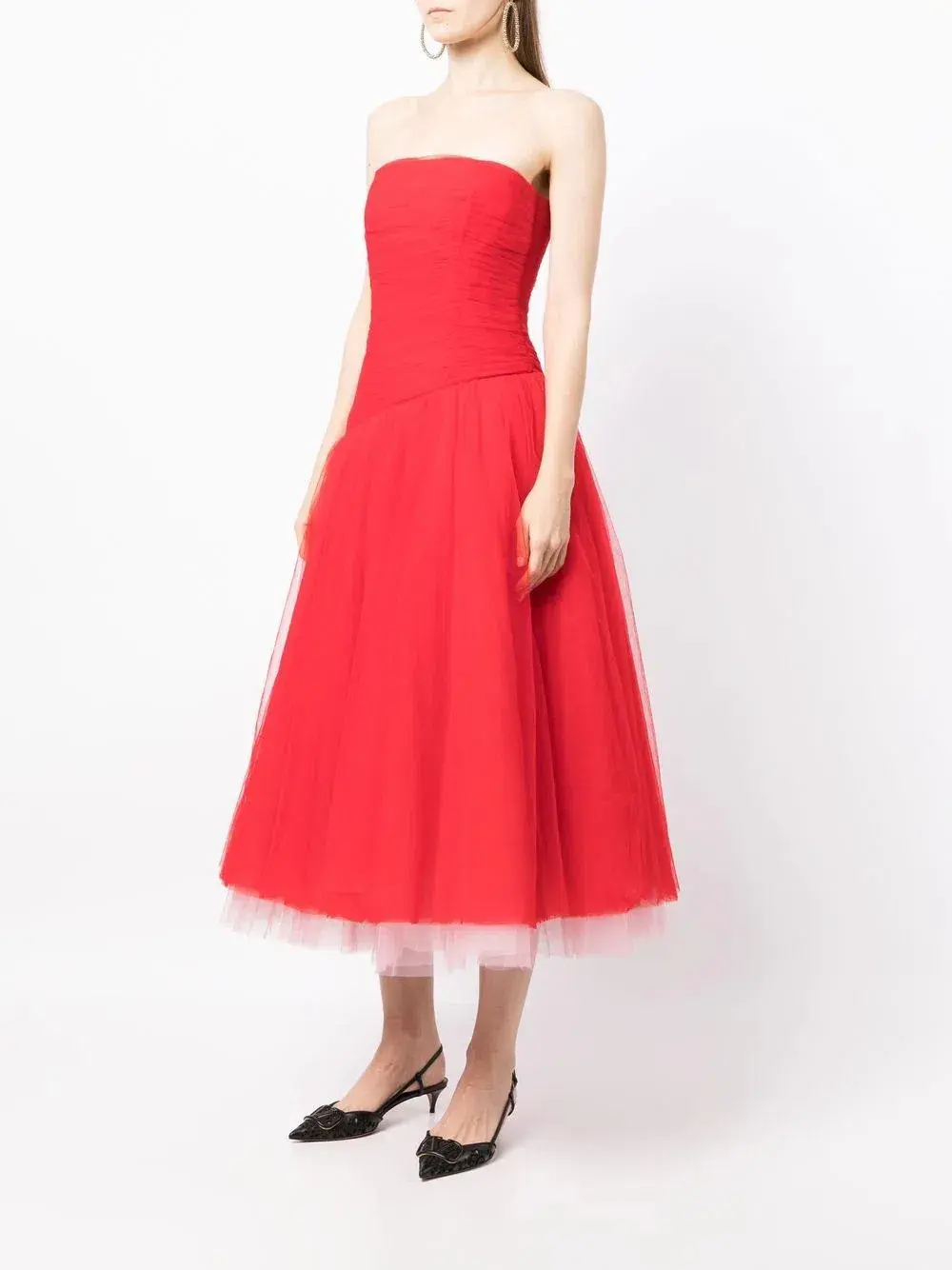 Leo Lin Rosalie Bustier Midi Dress Red Size 8 - Image 2