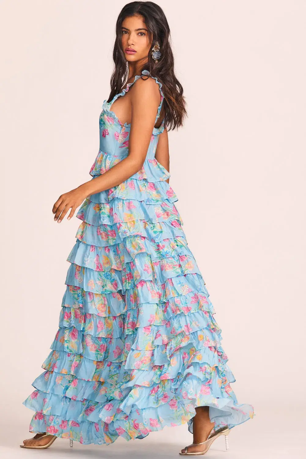 Loveshackfancy Idra Tiered Voile Maxi Dress Blue Lullaby Size 8  - Image 2