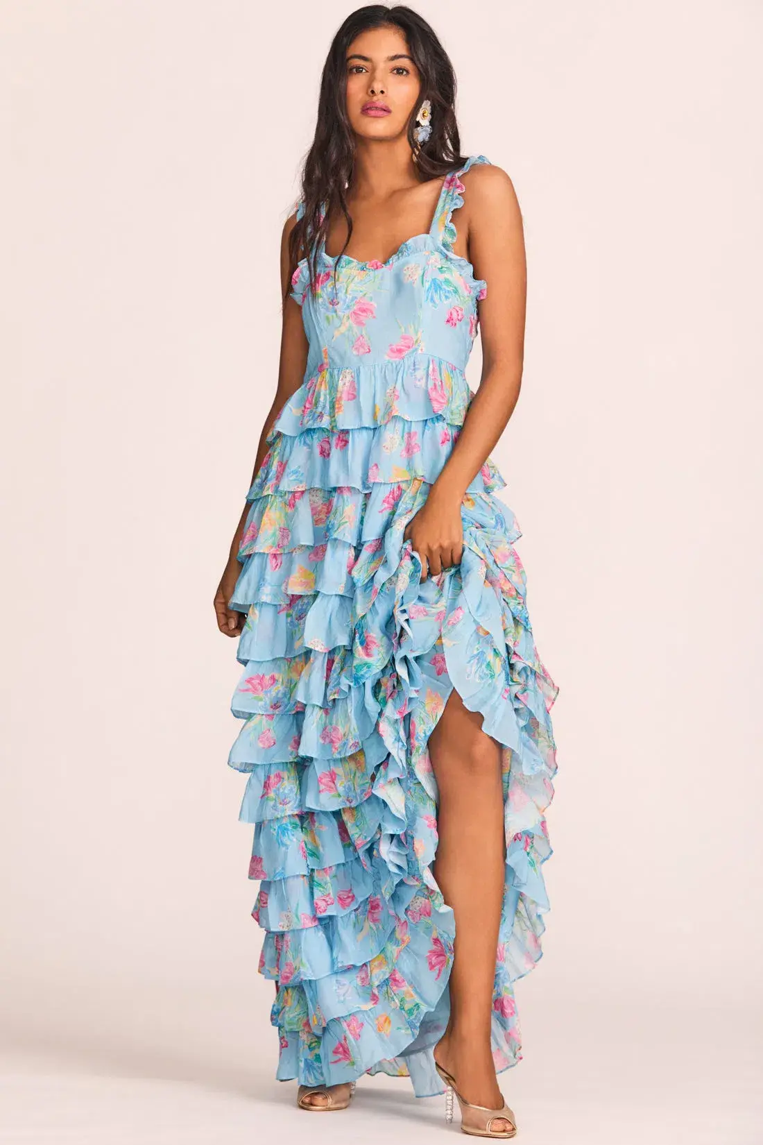 Loveshackfancy Idra Tiered Voile Maxi Dress Blue Lullaby Size 8  - Image 1