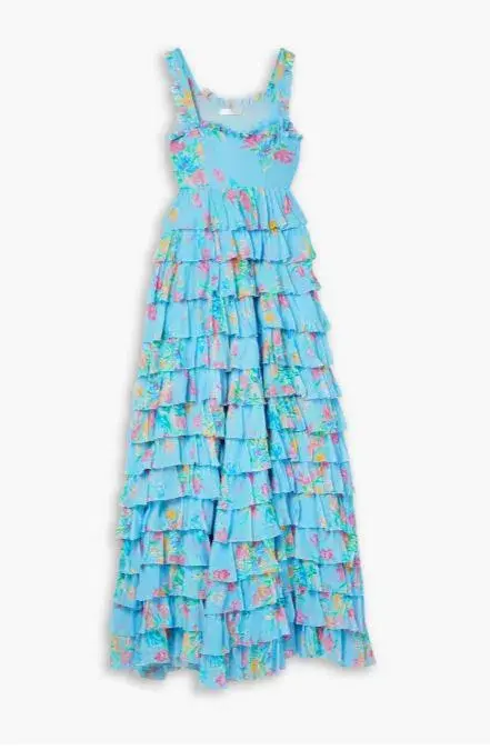 Loveshackfancy Idra Tiered Voile Maxi Dress Blue Lullaby Size 8  - Image 3