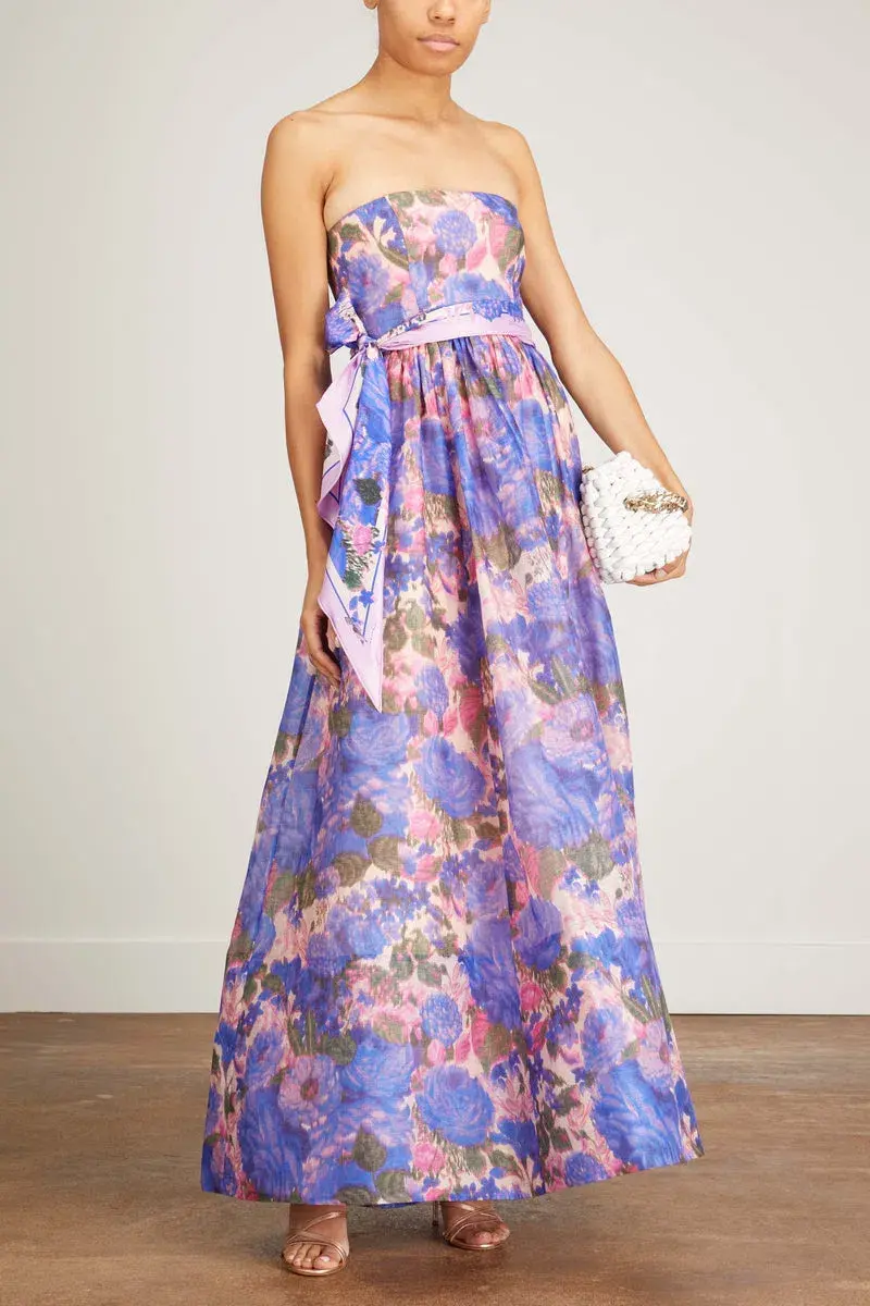 Zimmermann The High Tide Strapless Dress in Purple Ikat Floral Size 0/ AU 8 - Image 2