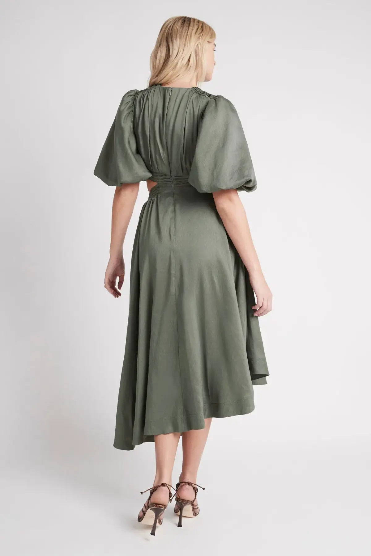 Aje Tidal Tucked Cut Out Midi Dress Oakmoss Size 14 - Image 3