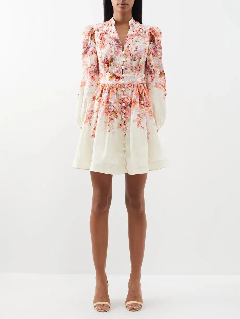 Zimmermann Devi Plunge Mini Dress Cream Floral Size 2 / AU 12 - Image 1