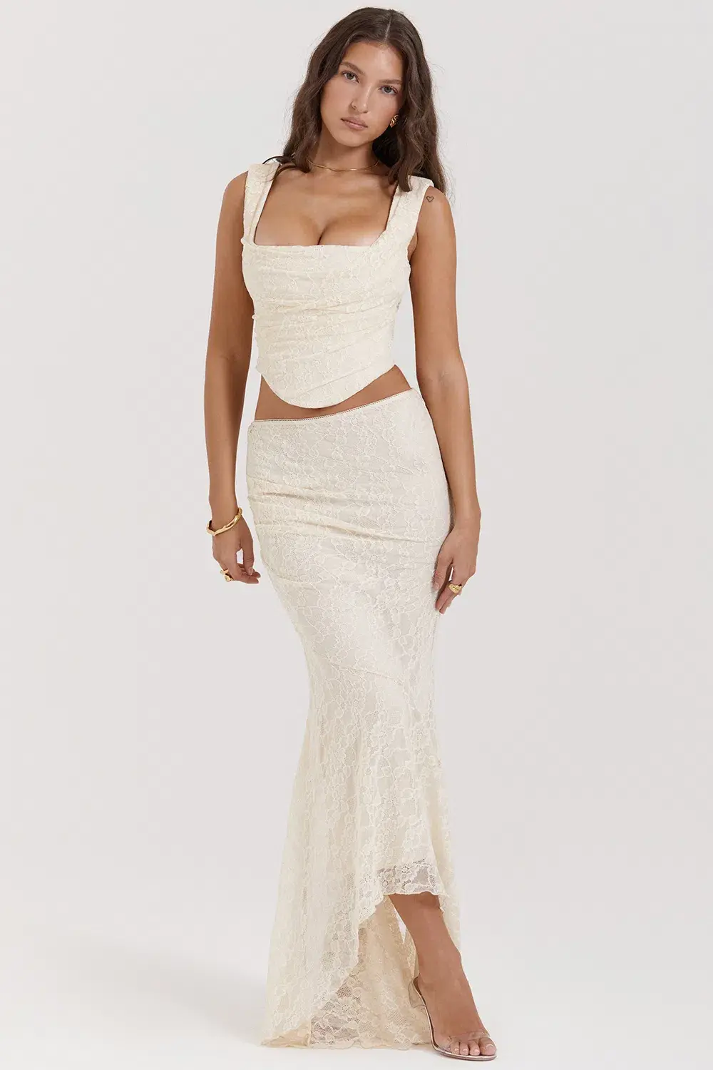 House of CB Una Corset Top and Therese Vintage Lace Maxi Skirt Set Cream  Size 10 - Image 3