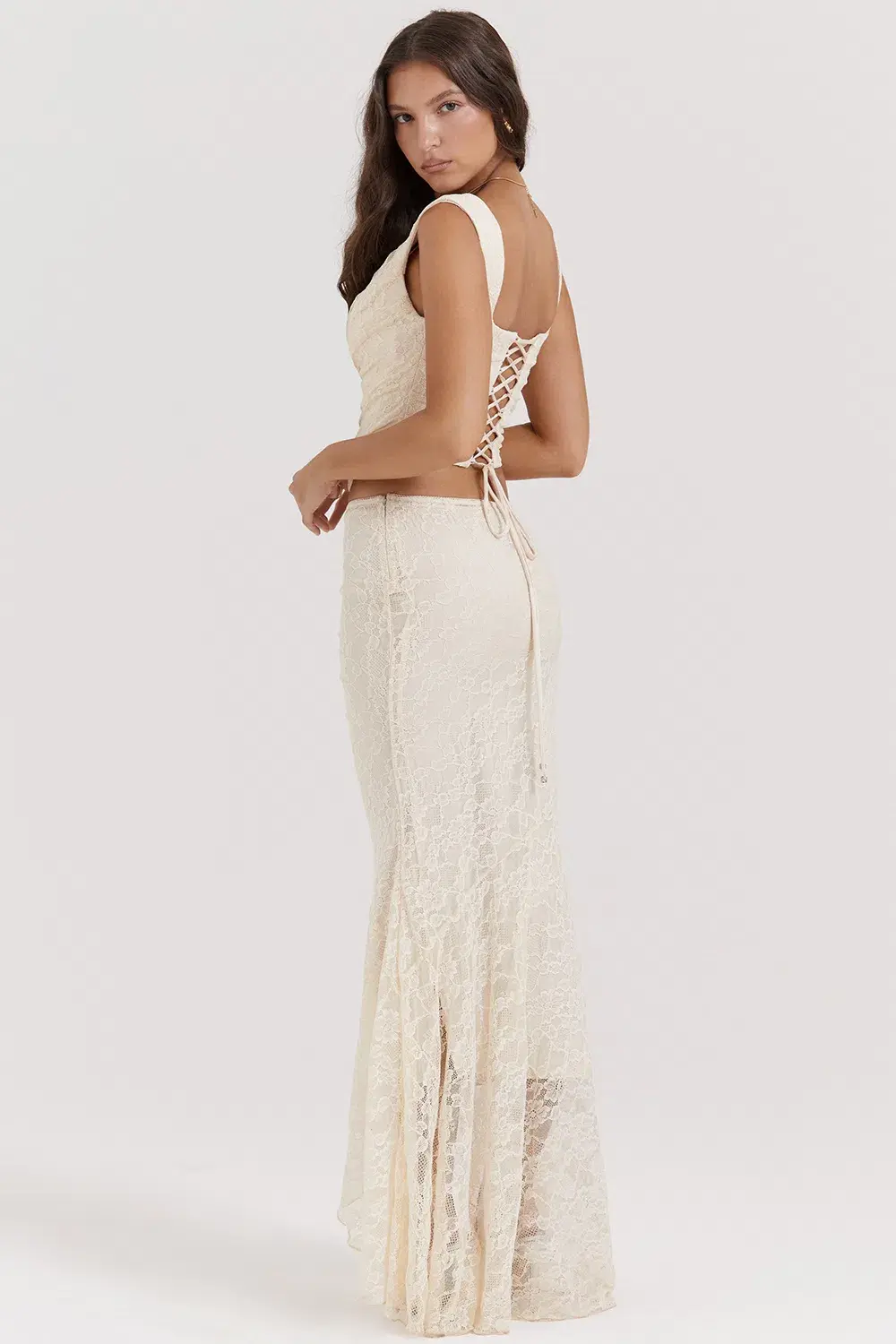 House of CB Una Corset Top and Therese Vintage Lace Maxi Skirt Set Cream  Size 10 - Image 4