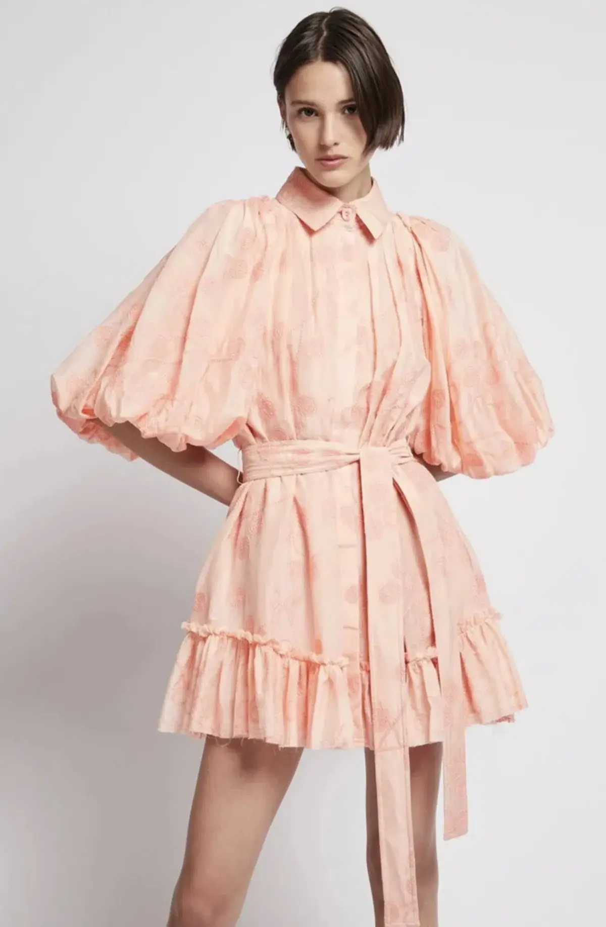 Aje Textural Puff Sleeve Mini Dress Peach Size 8 - Image 1