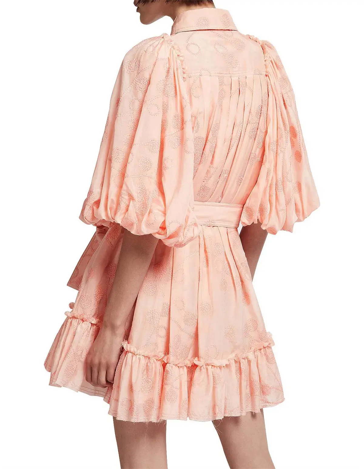 Aje Textural Puff Sleeve Mini Dress Peach Size 8 - Image 3