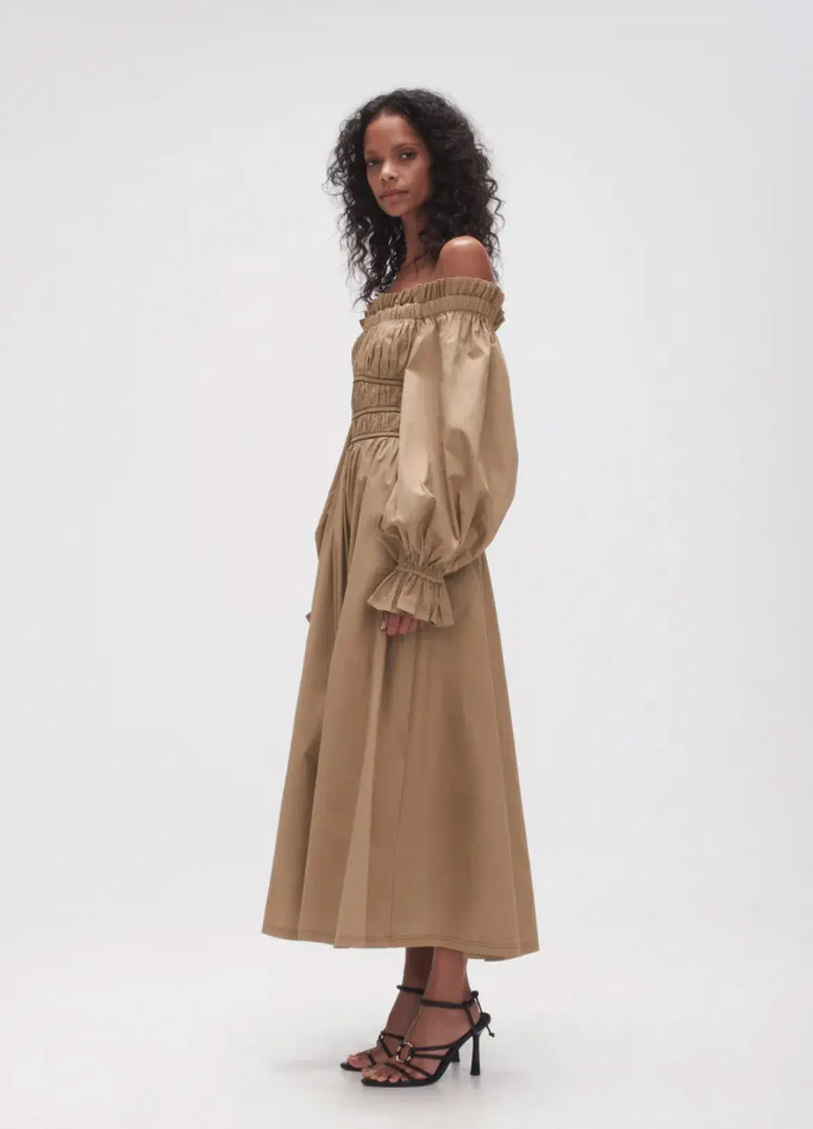 Aje Wattle Off Shoulder Midi Dress Taupe Grey Size 12 - Image 3