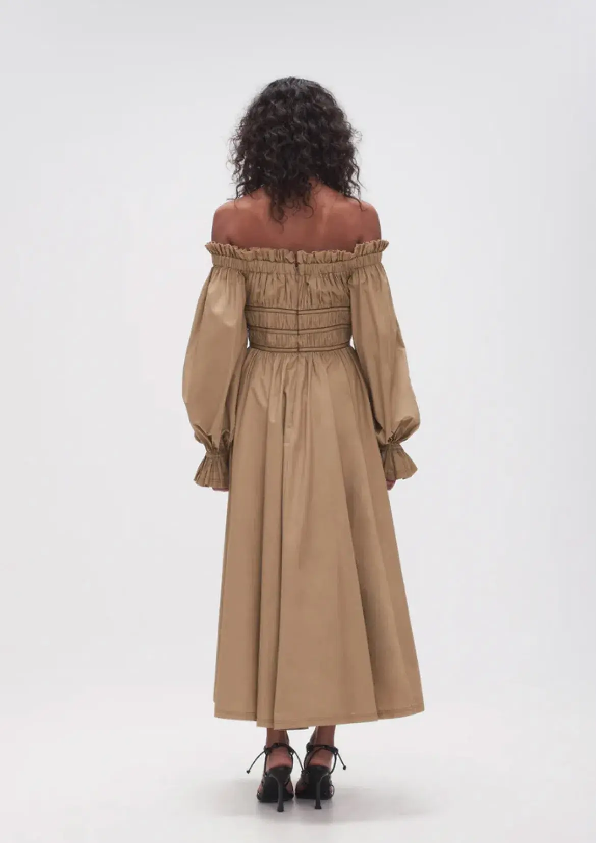 Aje Wattle Off Shoulder Midi Dress Taupe Grey Size 12 - Image 4