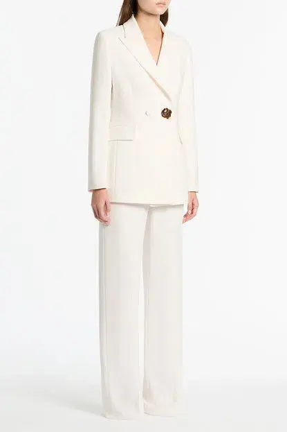 Carla Zampatti Crepe Florence Blazer and Pants Set White Size 10 - Image 2
