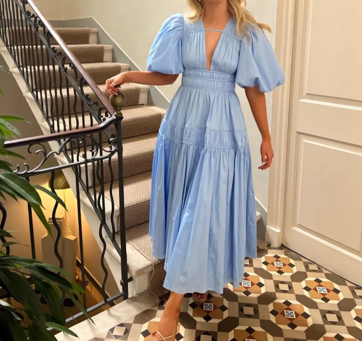 Aje Falling Water Gathered Midi Dress Blue Size 14 - Image 2