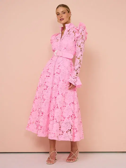 Leo Lin  Aliya Butterfly Sleeve Midi Dress   Candy Pink  Size 10 - Image 1