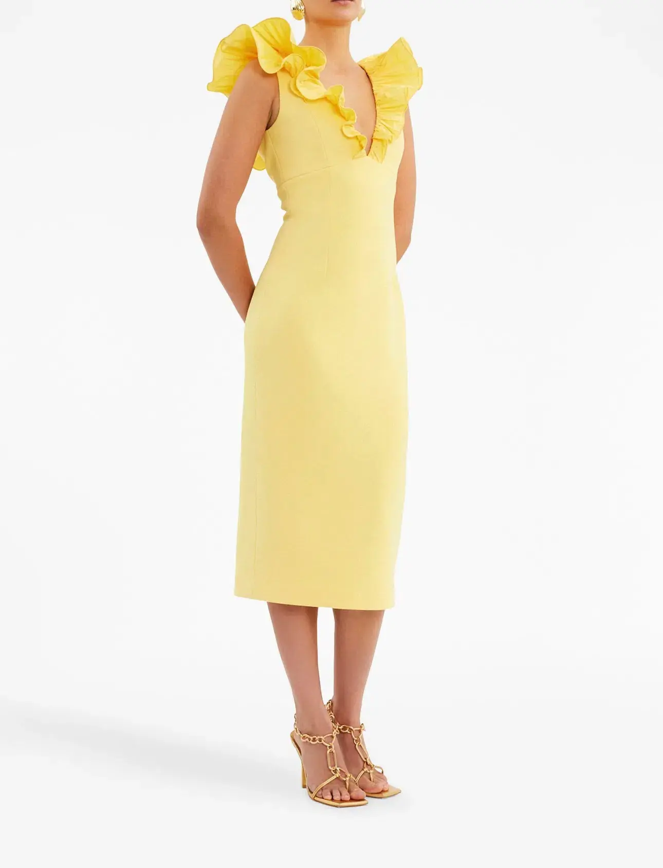 Rebecca Vallance Chloe Midi Dress Yellow Size 10 - Image 3