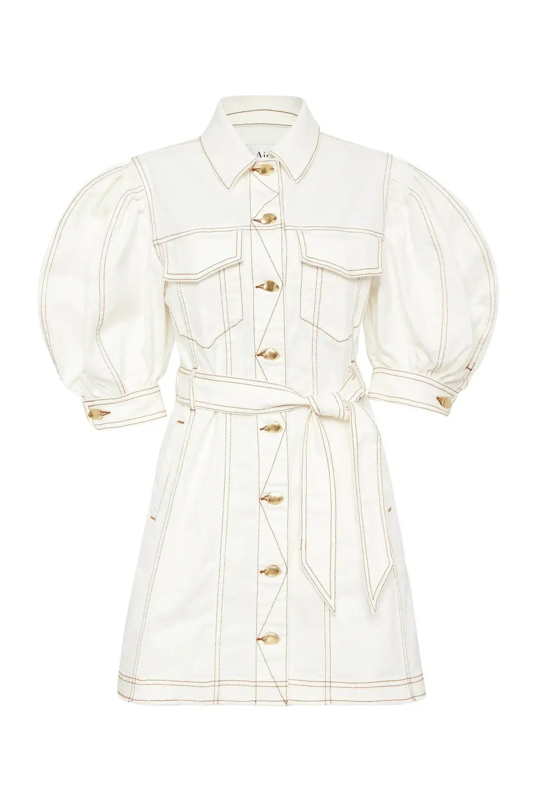 Aje Tori Denim Stitch Dress White Size 8 for rent on The Volte - main image