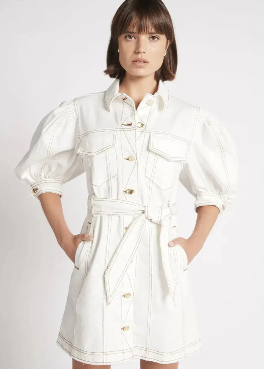 Aje Tori Denim Stitch Dress White Size 8 - Image 2