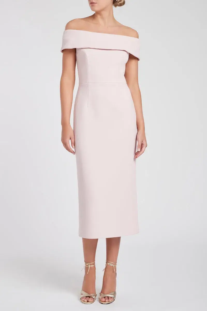 Rebecca Vallance Amore Off Shoulder Midi Soft Pink Size 6 - Image 2