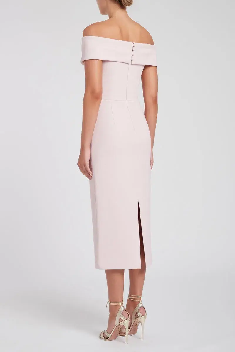 Rebecca Vallance Amore Off Shoulder Midi Soft Pink Size 6 - Image 3