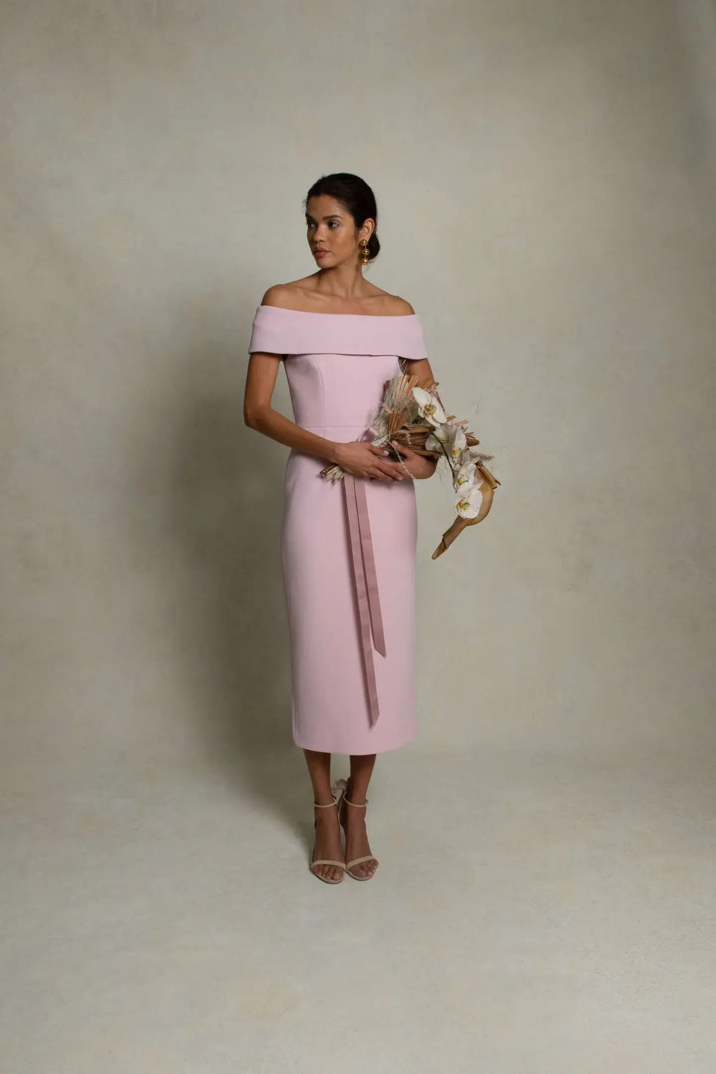 Rebecca Vallance Amore Off Shoulder Midi Soft Pink Size 6 - Image 1