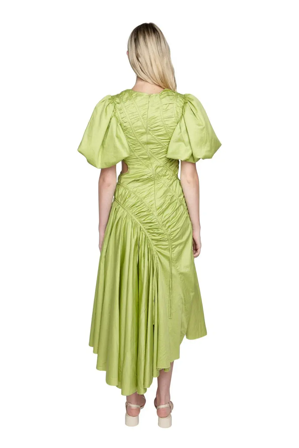 Aje Siren Drawstring Midi Dress Green Size 6 - Image 3