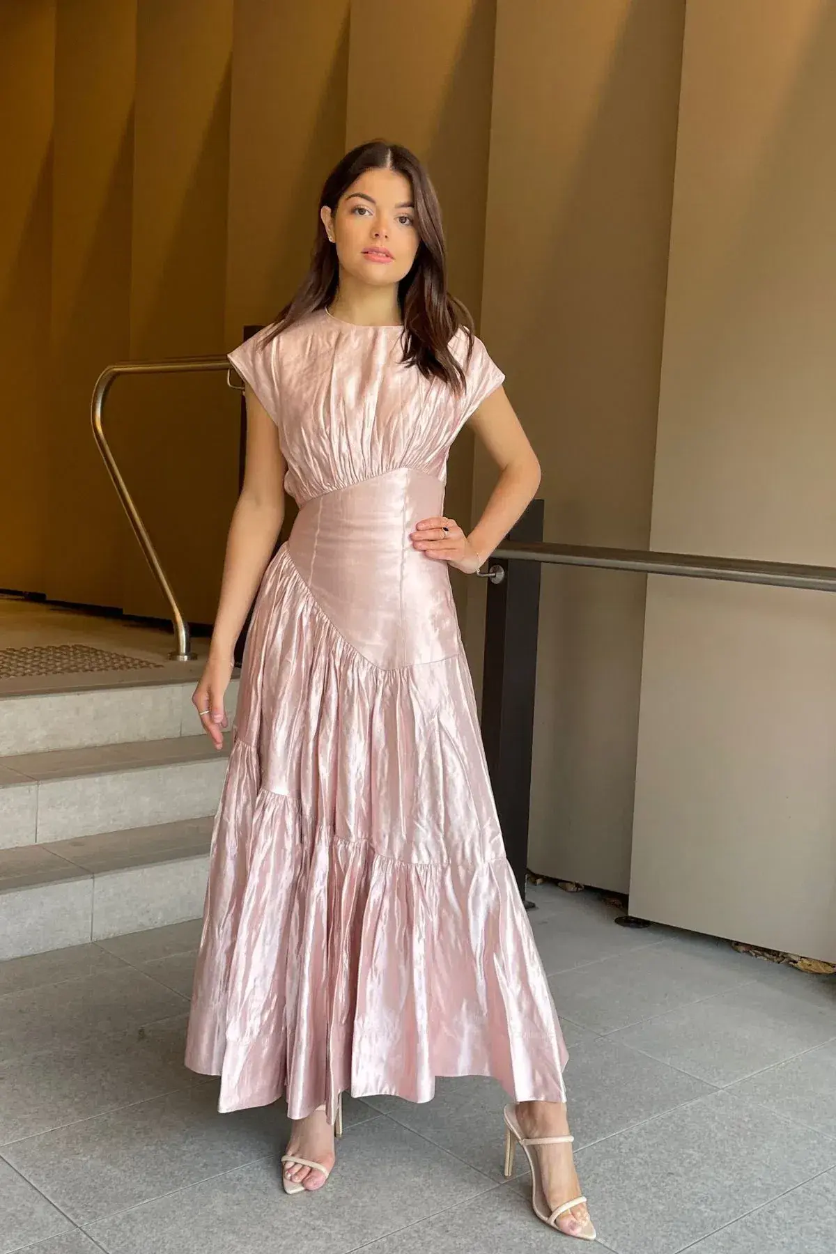 Aje Serendipity Reflection Midi Dress Metallic Pink Size 4 - Image 3