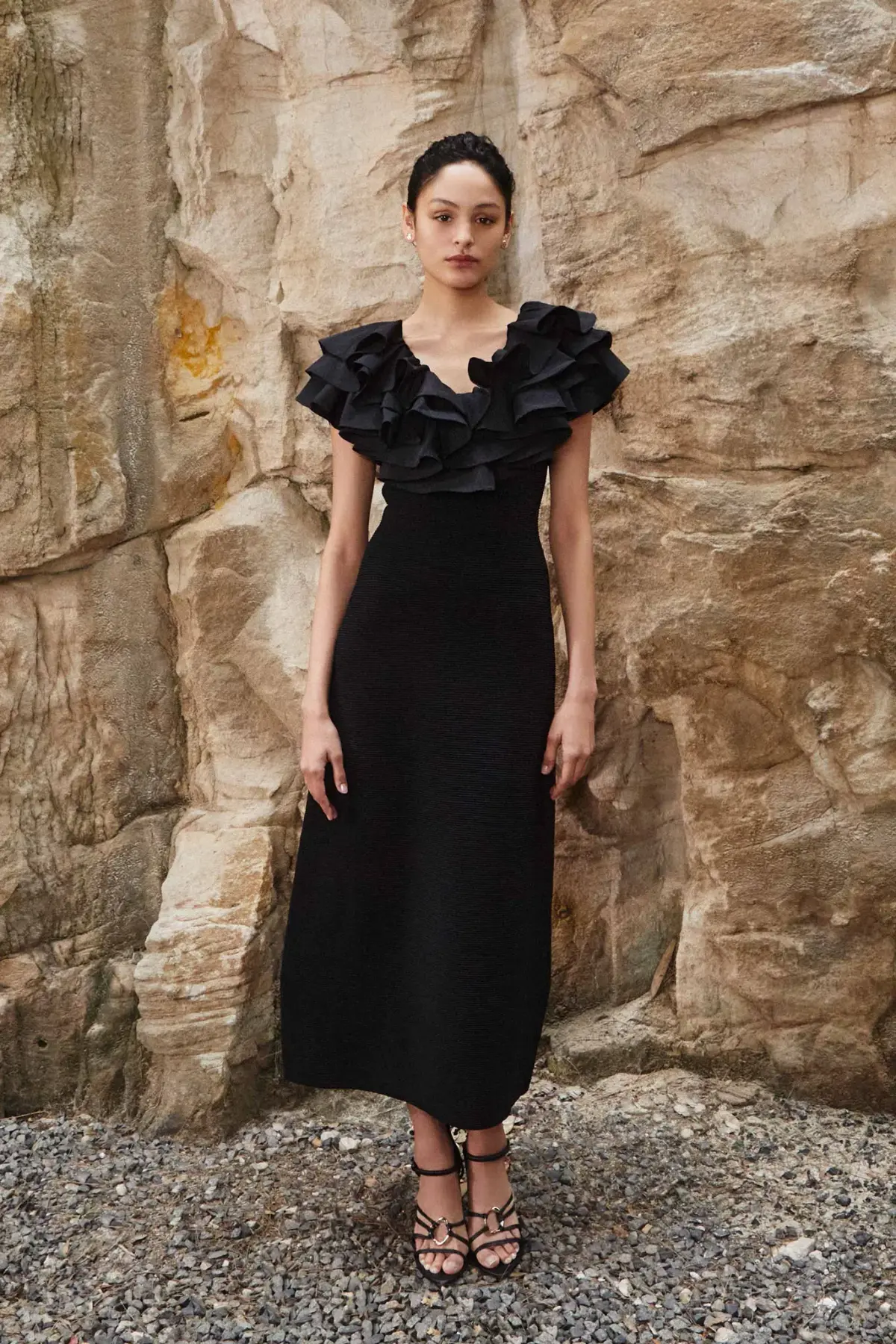 Aje Transcendent Ruffle Midi Dress in Black Size 12 - Image 1