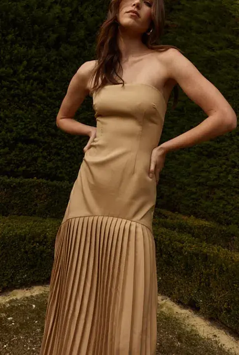 Bianca and Bridgett Mara Pleated Maxi Dress in Beige Gold Size 8 - Image 5