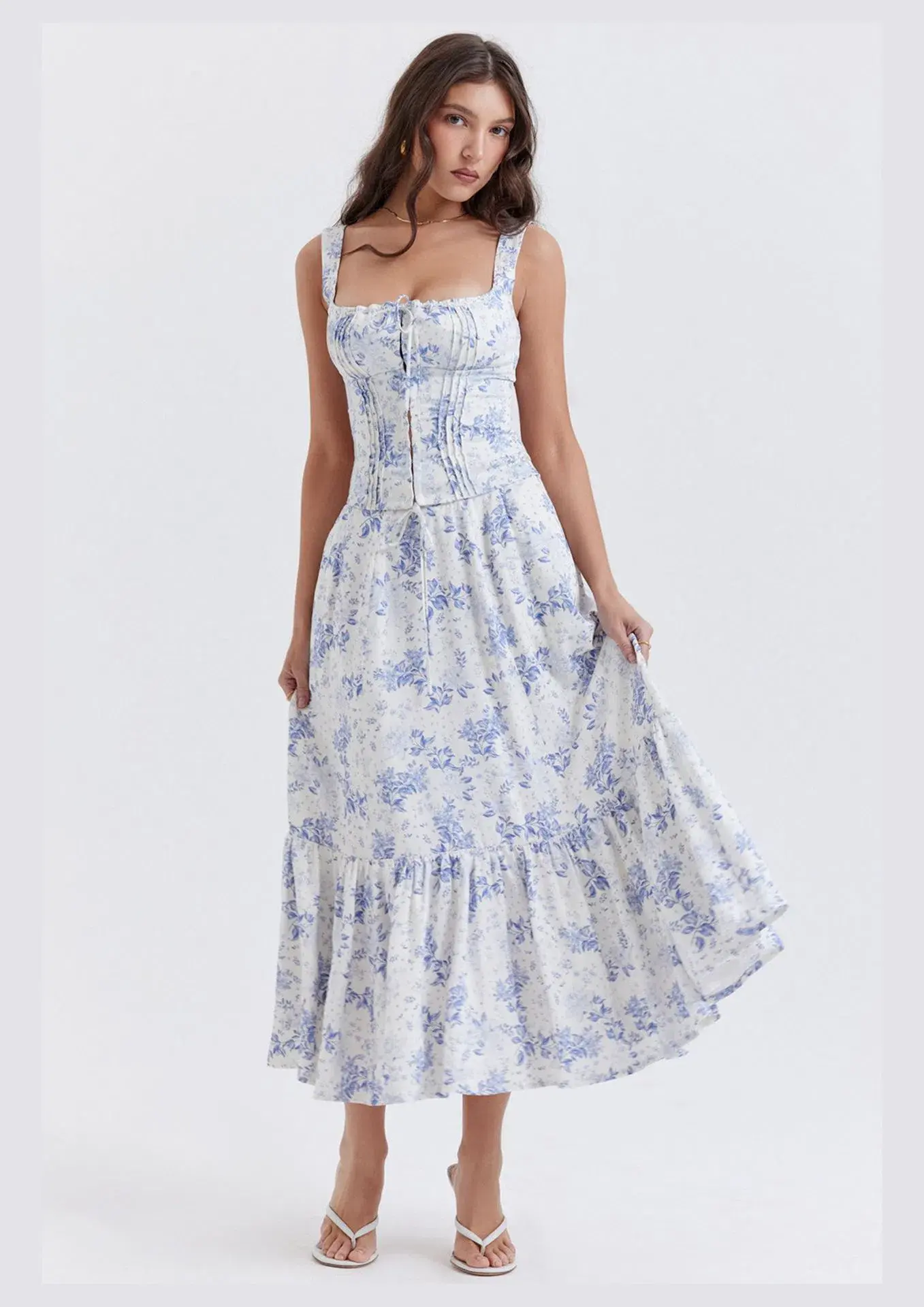 House of CB Chicca Corset Top and Aitana Midi Skirt Set Blue Floral Size M / AU 10 - Image 2