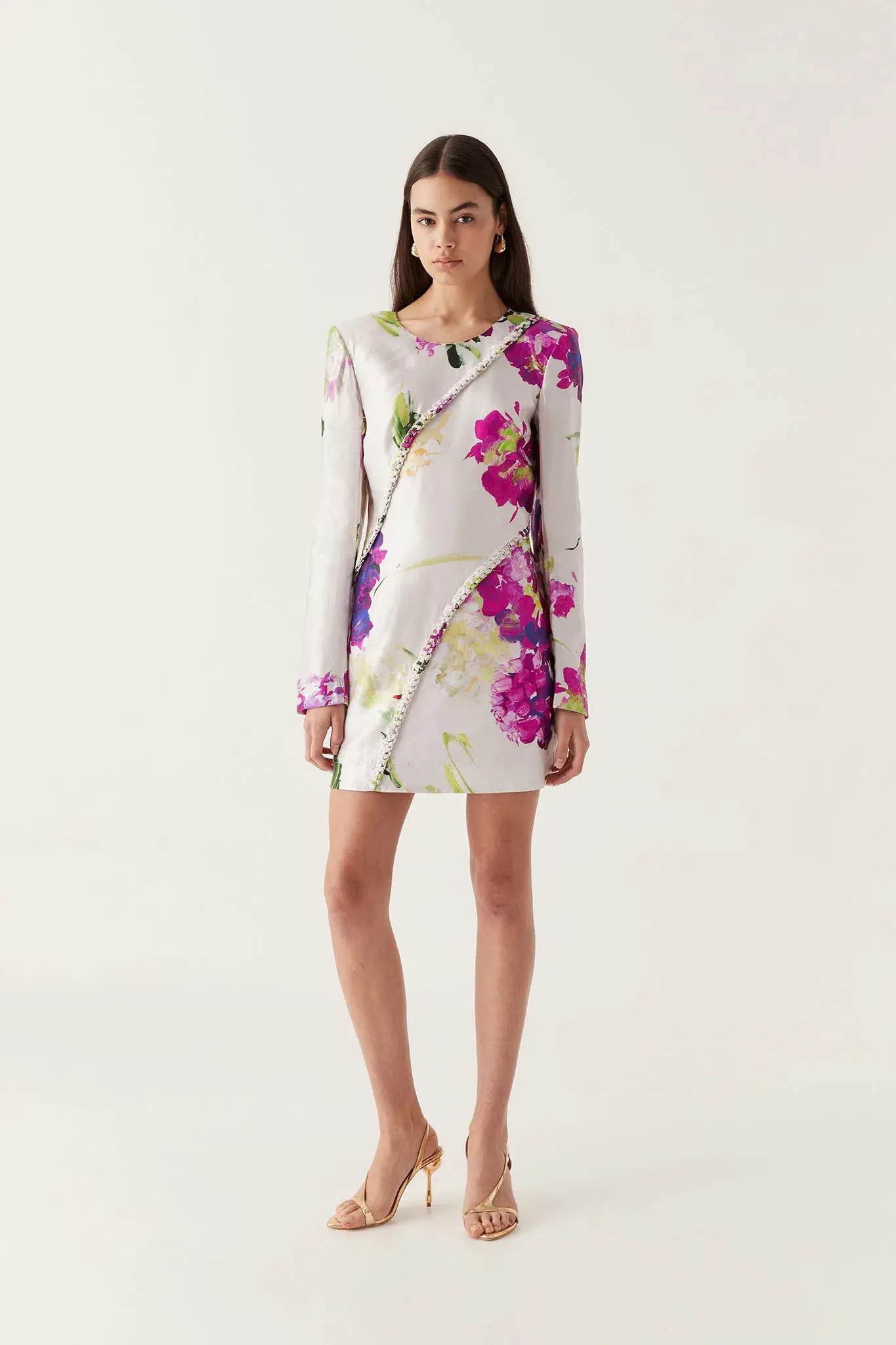 Aje Arbour Whipstitch Mini Dress Wild Hydrangea Floral Size 10  - Image 1