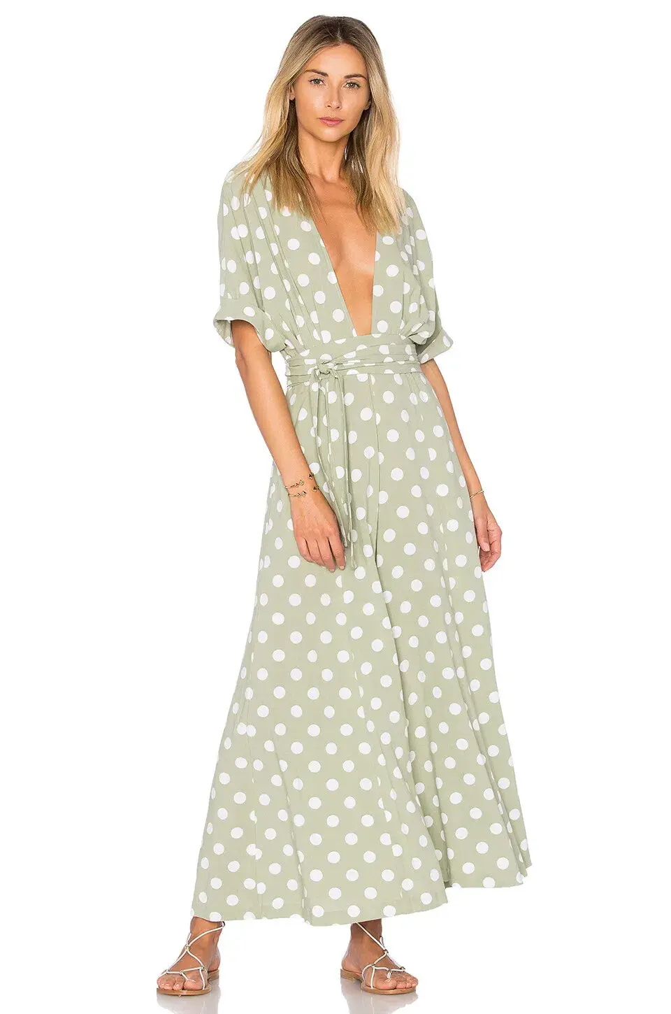Mara Hoffman Deep V Neck Jumpsuit Green Print Size 8 - Image 1