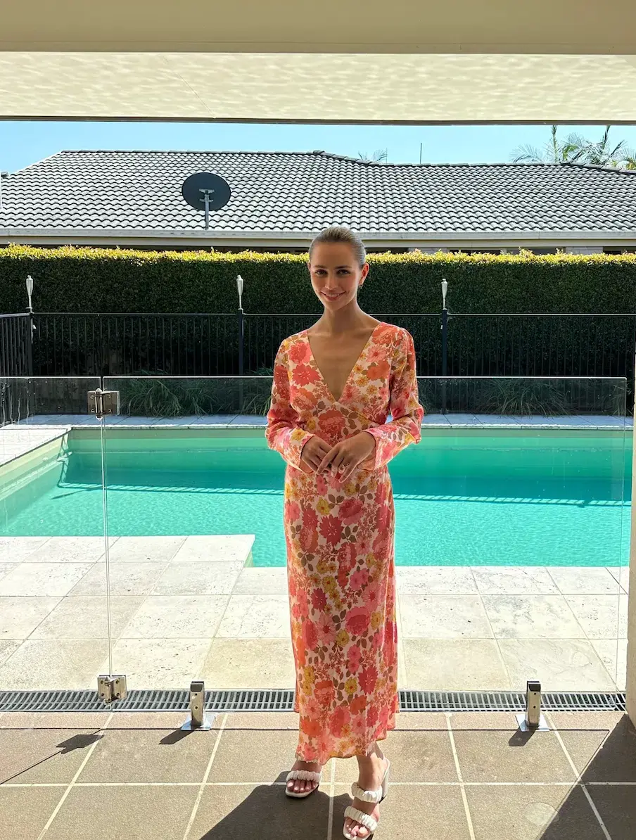 Ownley Zaliah Bias Backless Midi Dress Pink Floral Size 8  - Image 3