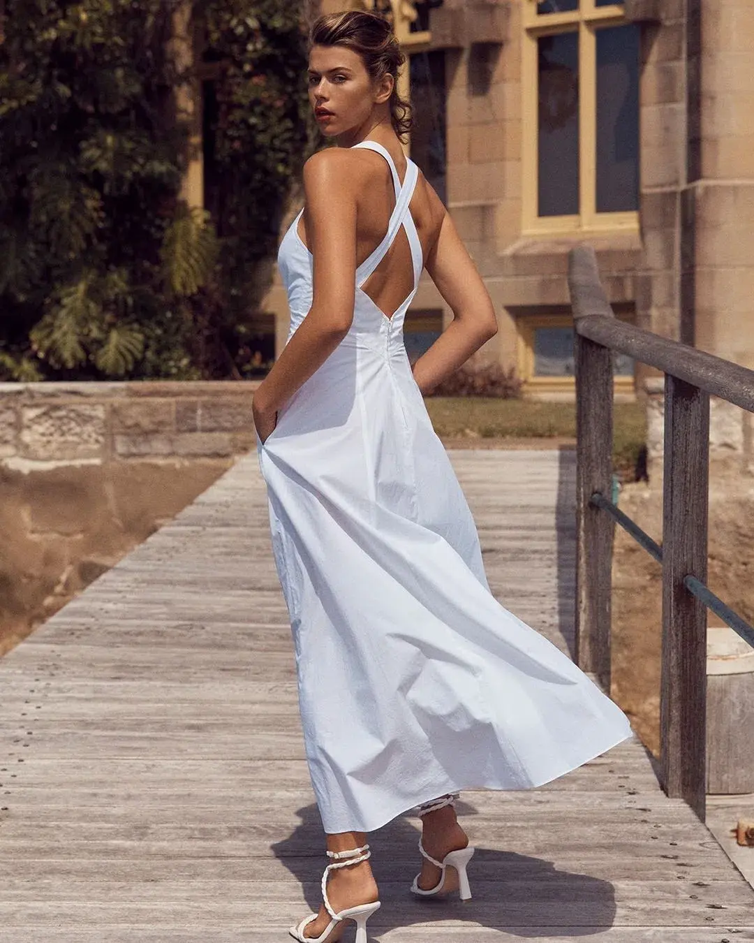 Scanlan Theodore Cotton Cross Back Dress White Size 6  for rent on The Volte - main image