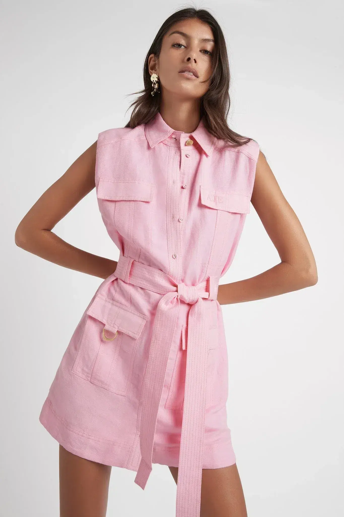 Aje Vista Linen Utility Dress in Pink Size 6 - Image 2