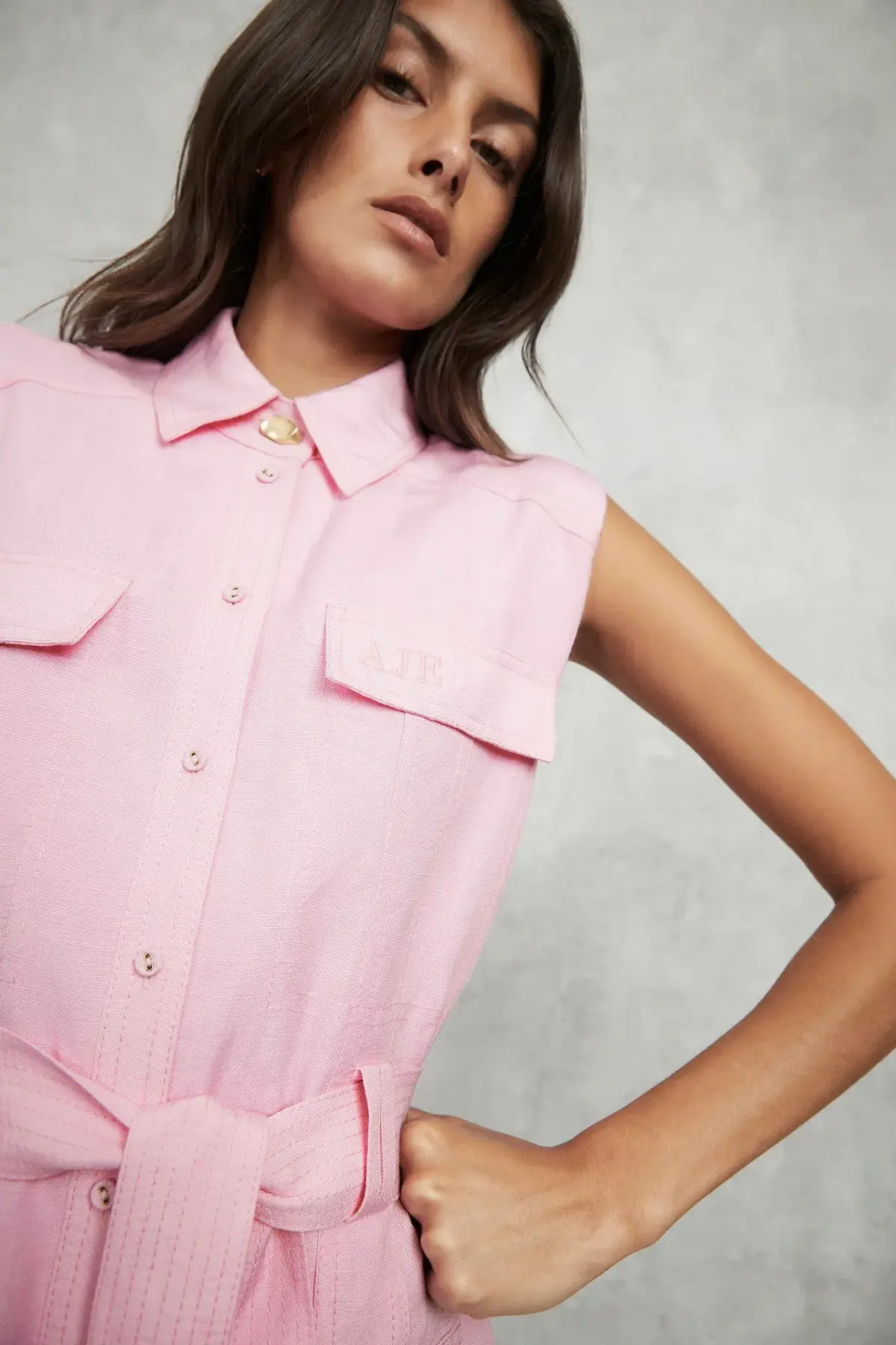 Aje Vista Linen Utility Dress in Pink Size 6 - Image 4