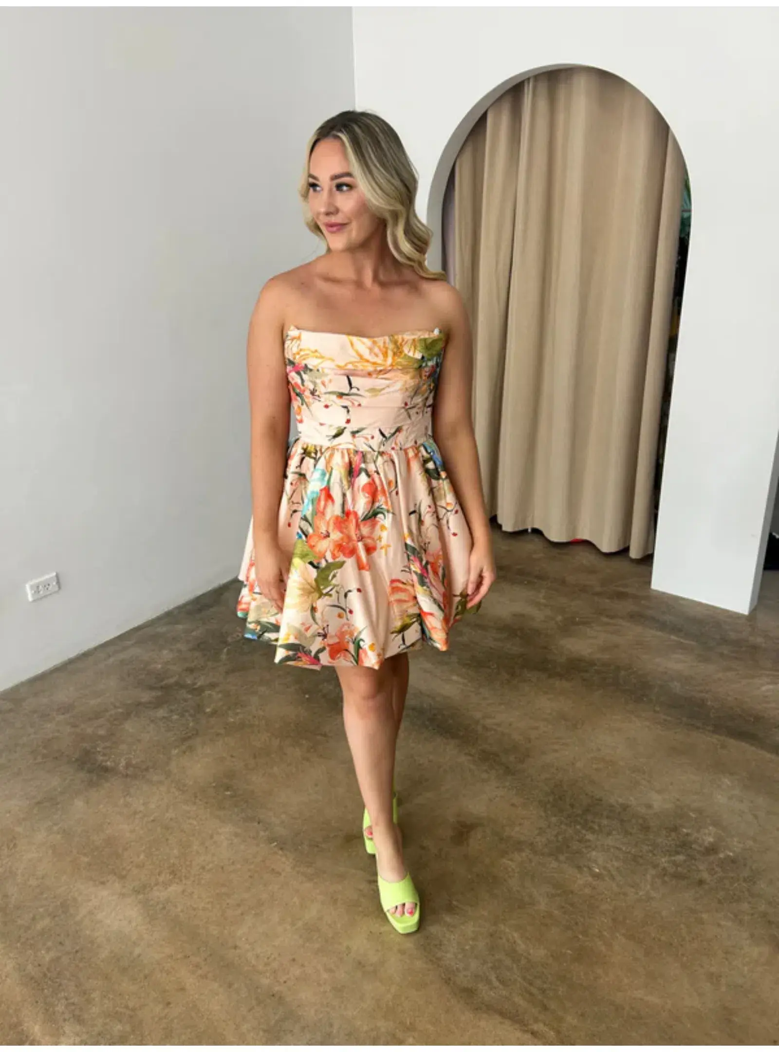 Leo Lin Katy Bustier Mini Dress Opulent Print in Blush Size AU 12 - Image 1