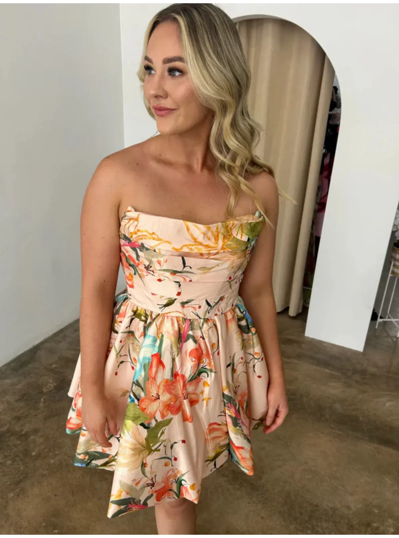 Leo Lin Katy Bustier Mini Dress Opulent Print in Blush Size AU 12 - Image 2