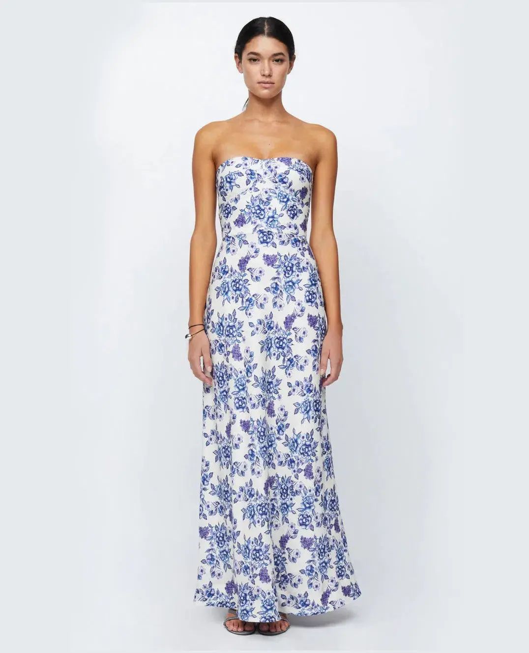 Bec & Bridge Audette Floral White Blue Strapless Linen Maxi Dress Floral Size XS/ AU 6  - Image 1