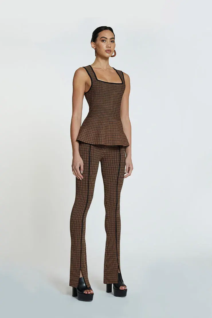 By Johnny Window Check Flare Top & Pant Set Brown/Black Size 8  - Image 3