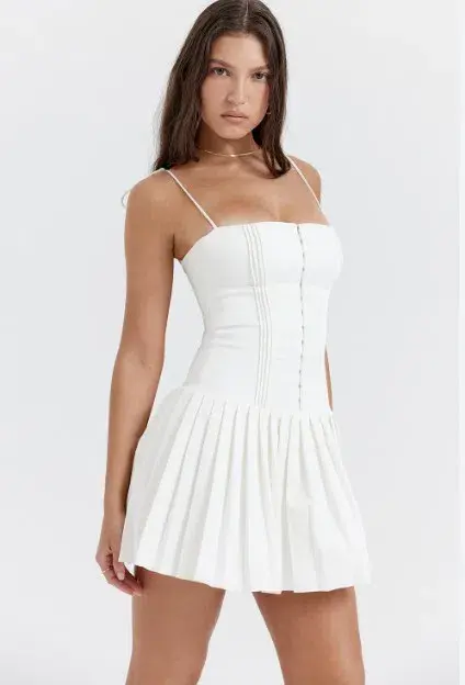 House of CB Marcy Pleated Mini Dress White Size S / AU 8 - Image 2