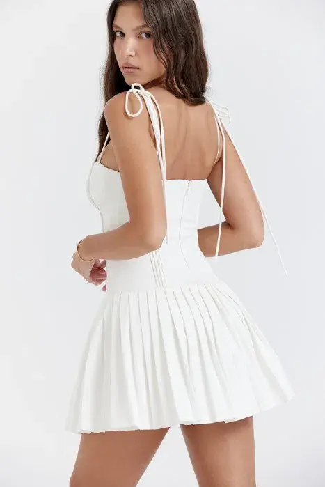 House of CB Marcy Pleated Mini Dress White Size S / AU 8 - Image 3