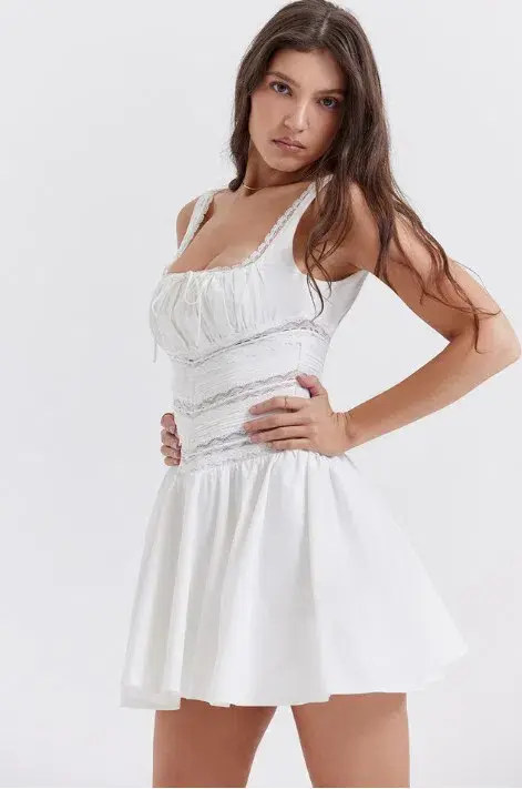 House of CB Tiffani Lace Trim Mini Dress White Size S / AU 8 for rent on The Volte - main image