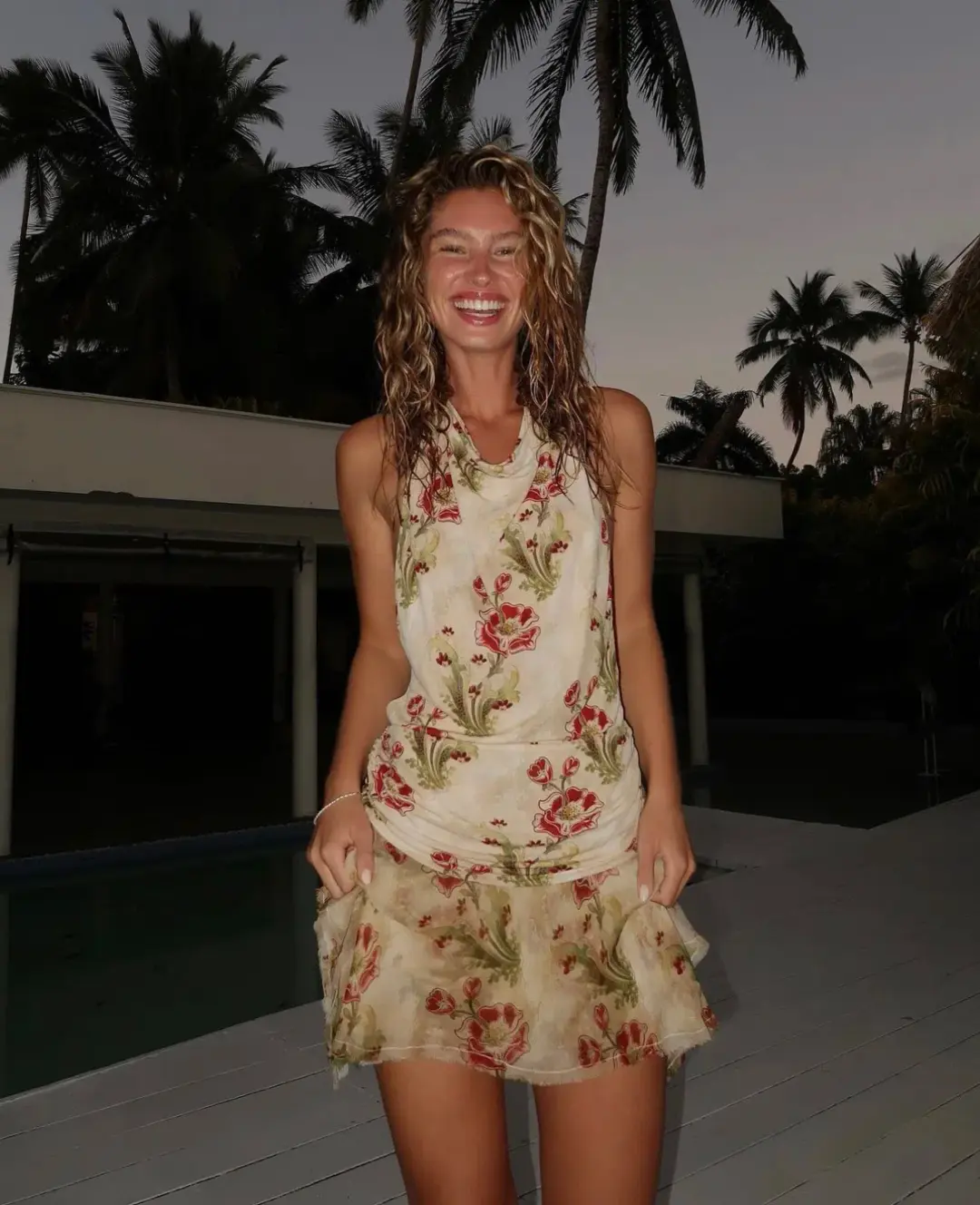 Bec & Bridge Monette Halter Mini Backless Dress In Genevieve Floral Size AU 8 for rent on The Volte - main image