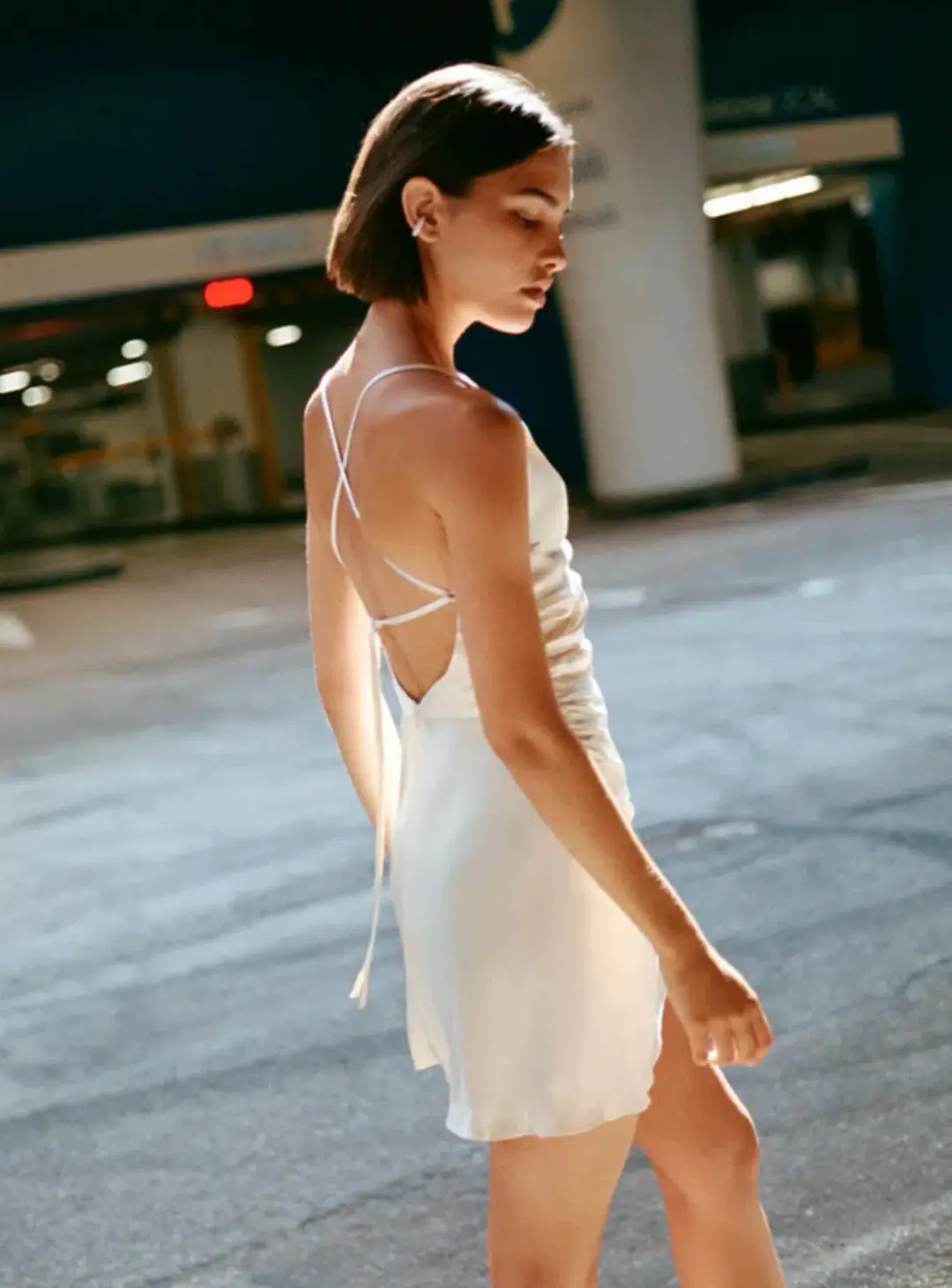 Shona Joy La Lune Asymmetrical Bias Cowl Mini Dress Cream Size AU 8 for rent on The Volte - main image