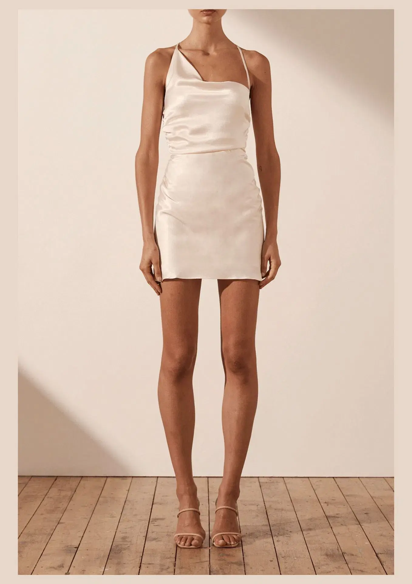 Shona Joy La Lune Asymmetrical Bias Cowl Mini Dress Cream Size AU 8 - Image 1