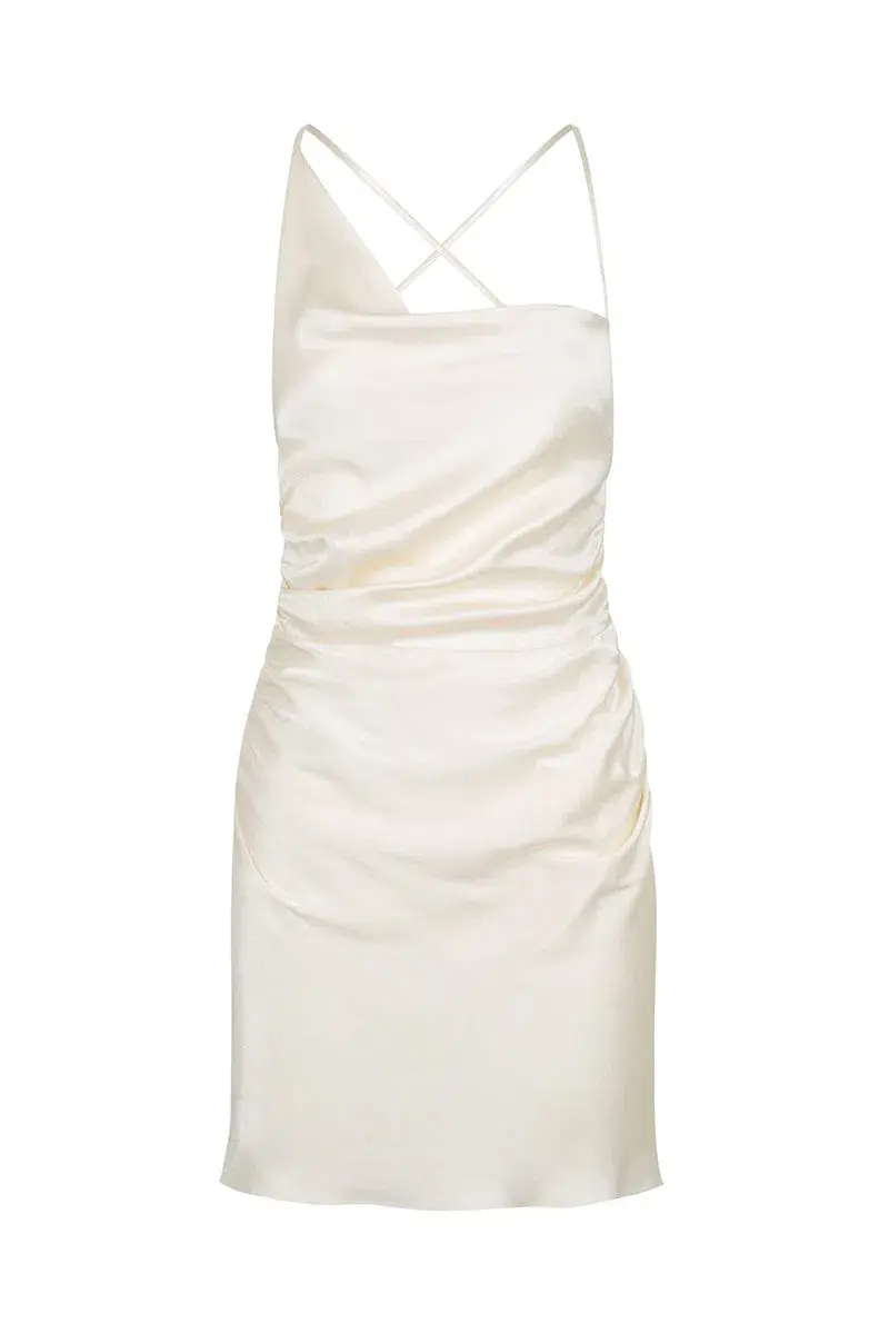 Shona Joy La Lune Asymmetrical Bias Cowl Mini Dress Cream Size AU 8 for rent on The Volte - main image