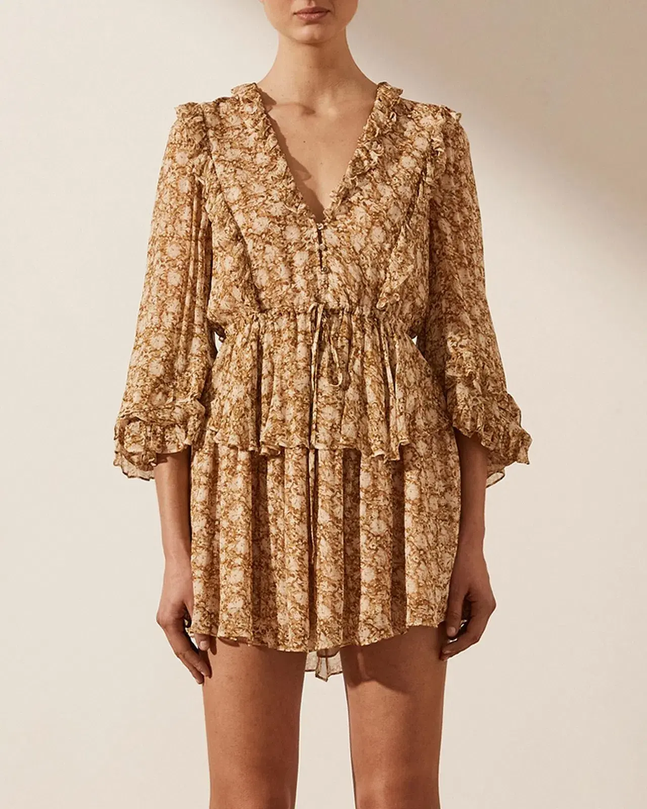 Shona Joy Julia Balloon Sleeve Drawstring Mini Dress Floral Size AU 10 - Image 2