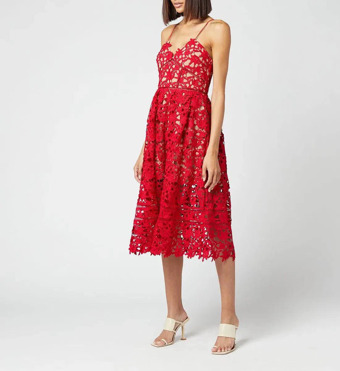 Self Portrait Azaelea Midi Dress Red Size 6 - Image 3